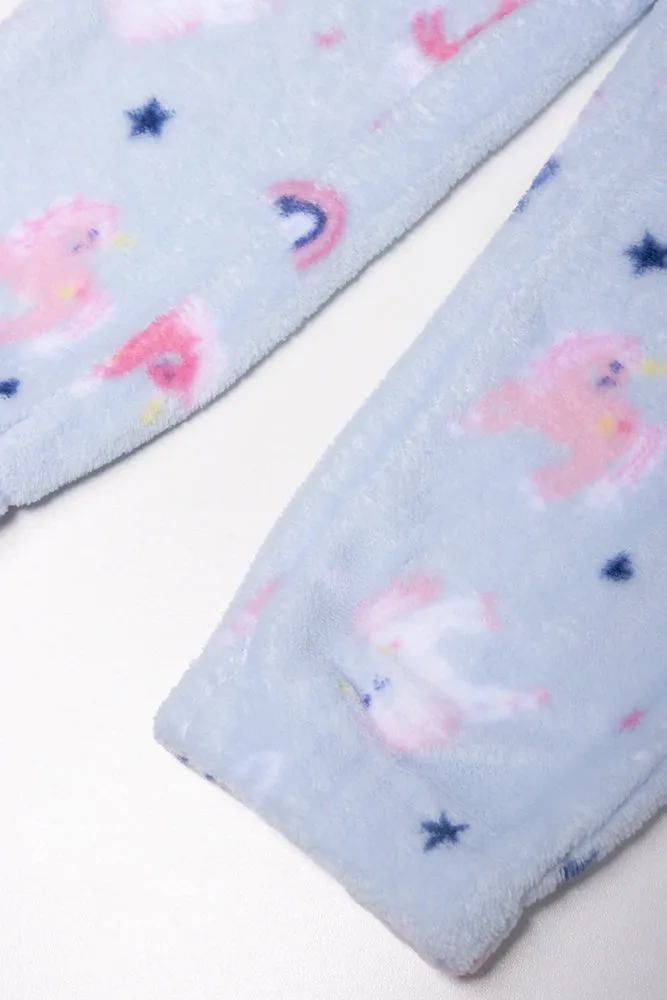 Unicorn Fleece Long Sleeve Pyjamas Navy