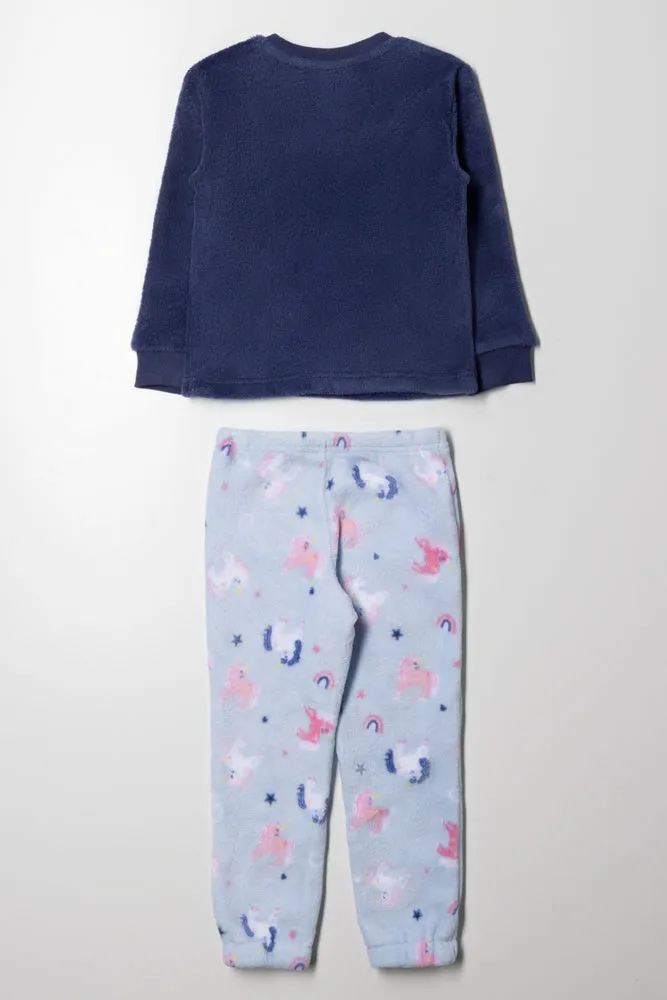 Unicorn Fleece Long Sleeve Pyjamas Navy
