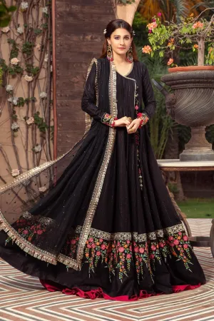 Unstitched Sateen CST-403.-Black | MariaB Sateen Cotton Collection 2021 | Unstitched Embroidered Cotton Satin Suits