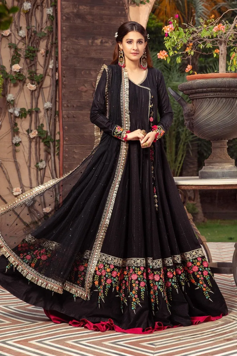Unstitched Sateen CST-403.-Black | MariaB Sateen Cotton Collection 2021 | Unstitched Embroidered Cotton Satin Suits