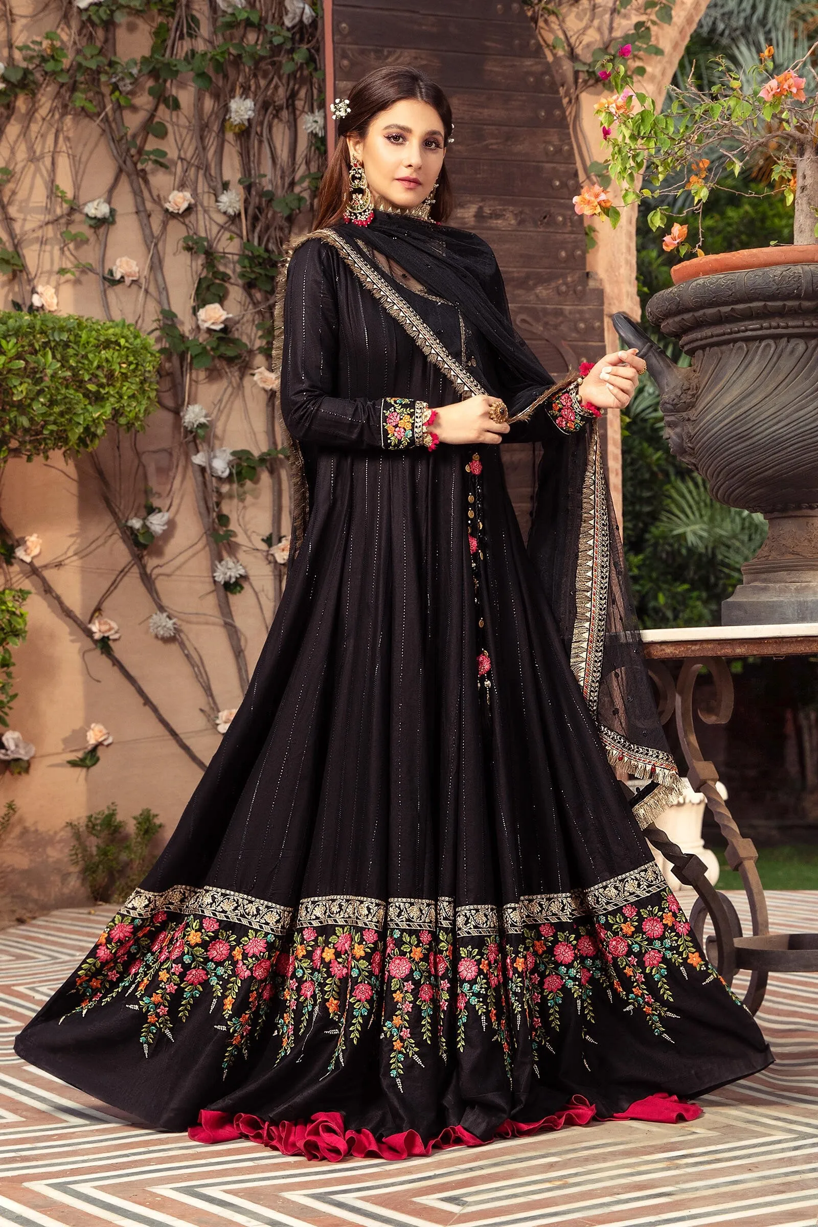 Unstitched Sateen CST-403.-Black | MariaB Sateen Cotton Collection 2021 | Unstitched Embroidered Cotton Satin Suits