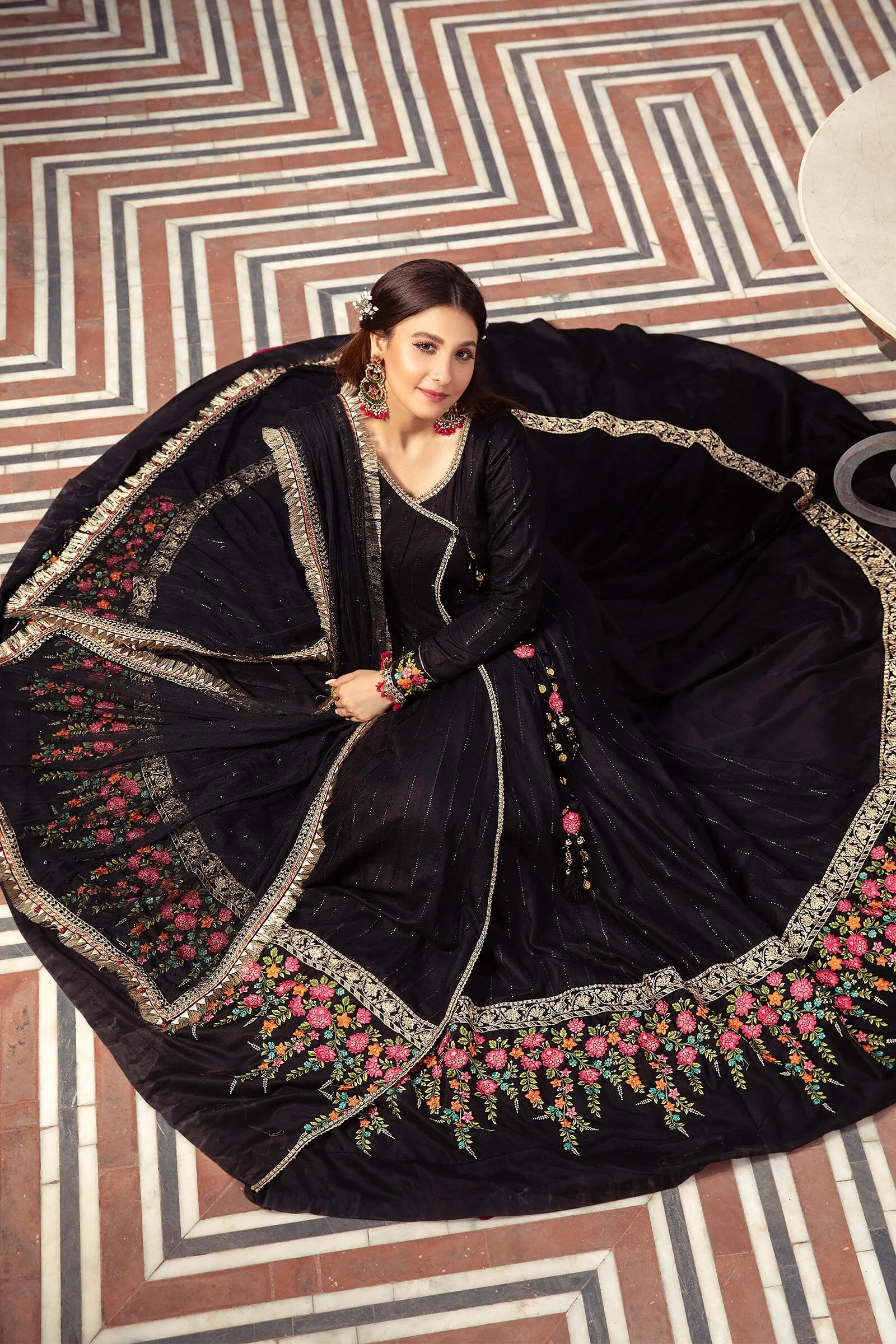 Unstitched Sateen CST-403.-Black | MariaB Sateen Cotton Collection 2021 | Unstitched Embroidered Cotton Satin Suits