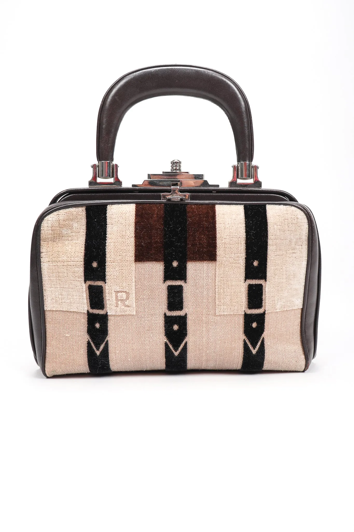 Velvet & Leather Hinged Frame Mini Luggage