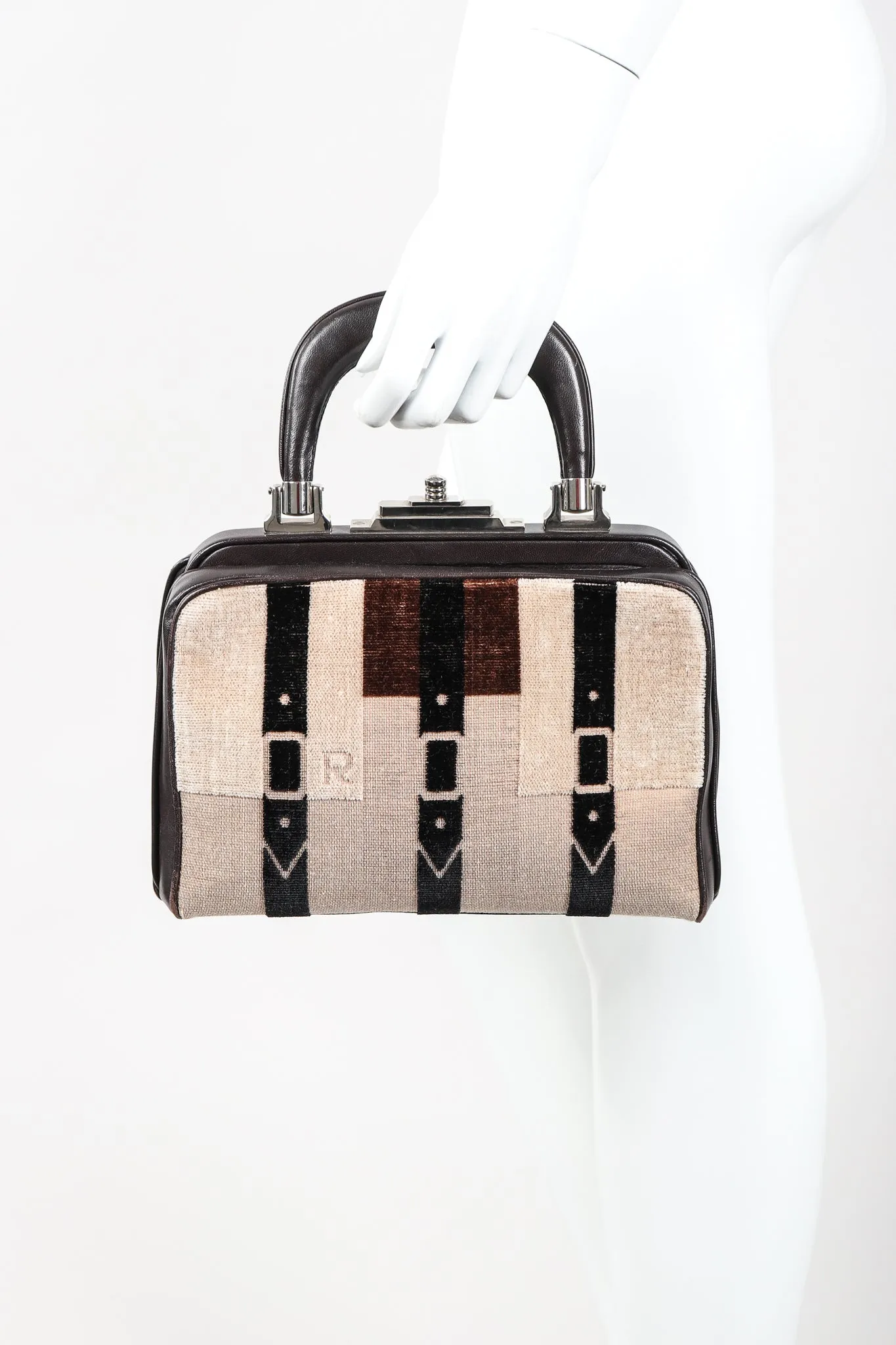 Velvet & Leather Hinged Frame Mini Luggage