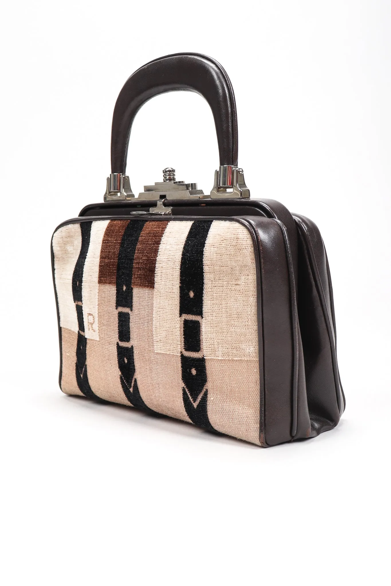 Velvet & Leather Hinged Frame Mini Luggage