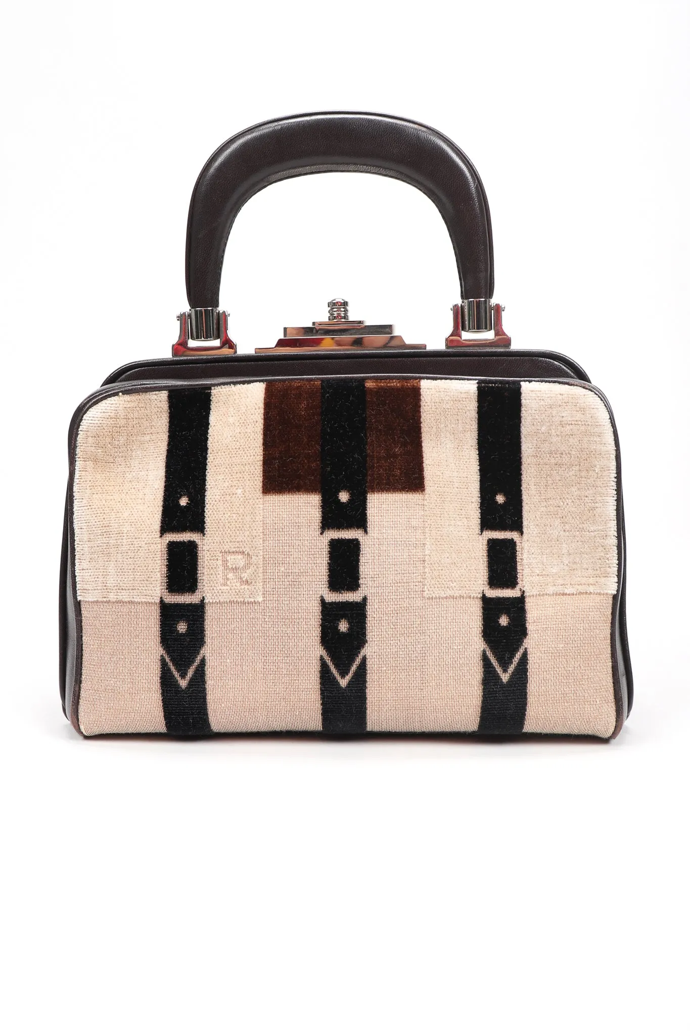 Velvet & Leather Hinged Frame Mini Luggage