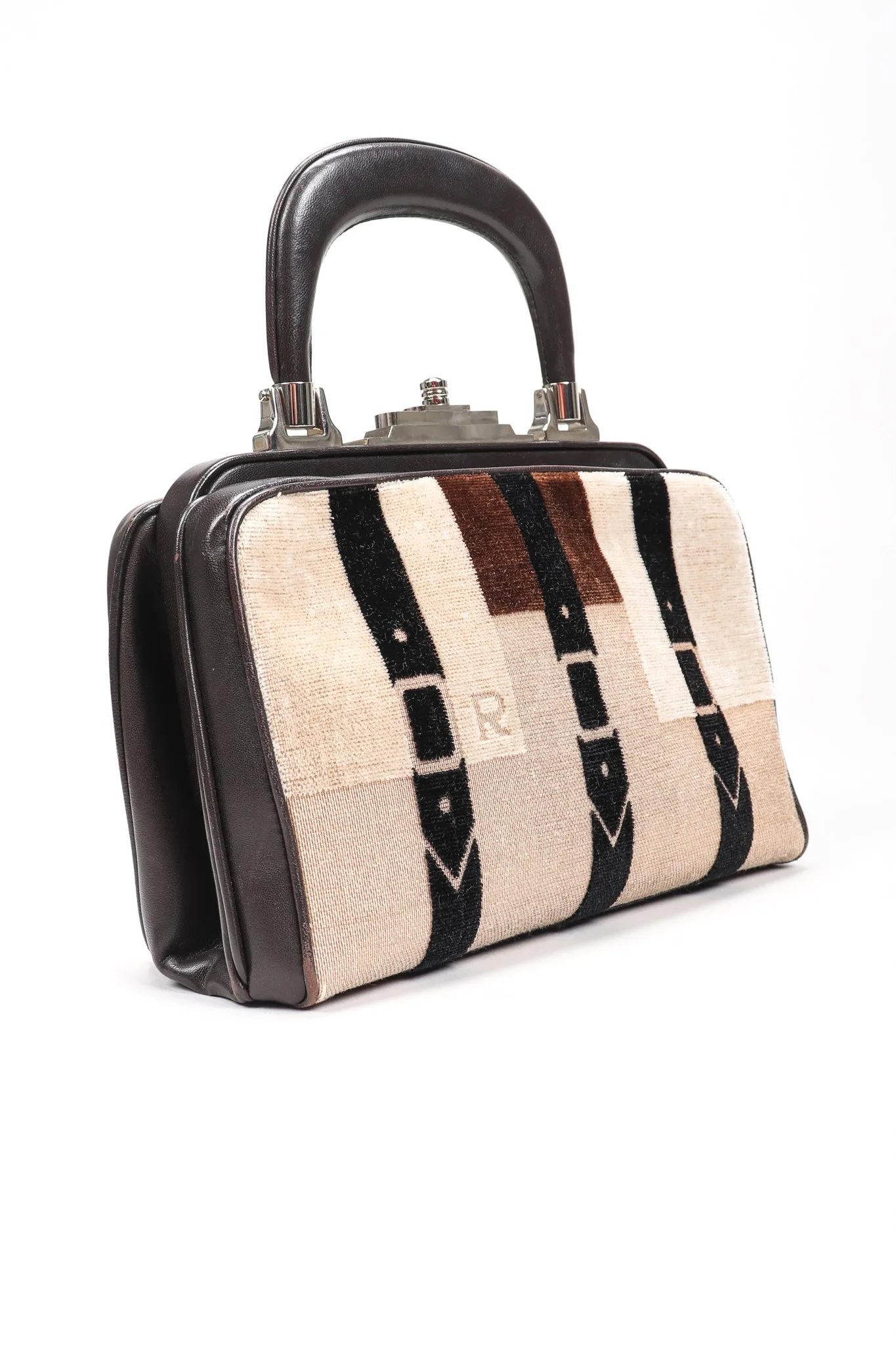 Velvet & Leather Hinged Frame Mini Luggage