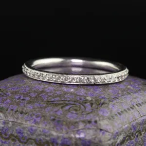 Vintage 18K White Gold Round Cut Eternity Wedding Band - Size 7