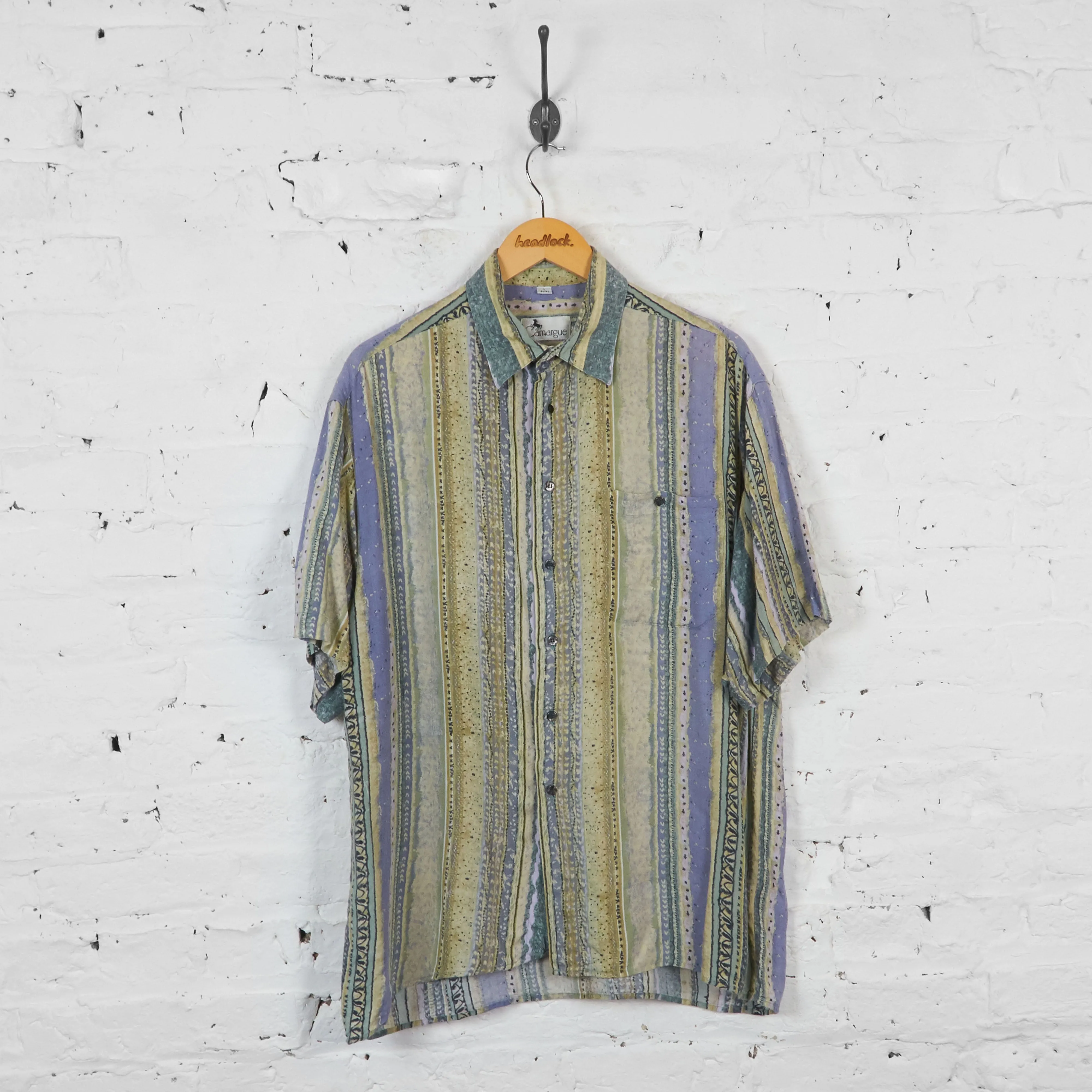 Vintage Abstract Striped Party Shirt - Green - L