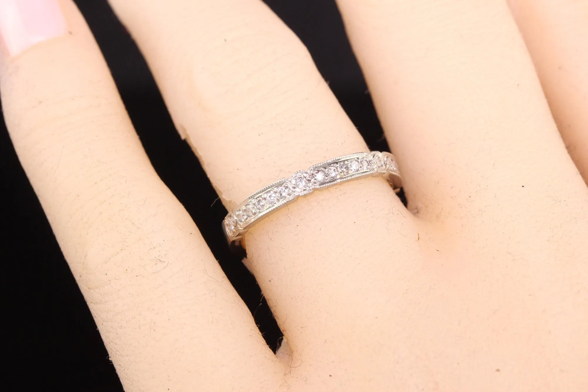 Vintage Estate Palladium Round Diamond Engraved Wedding Band
