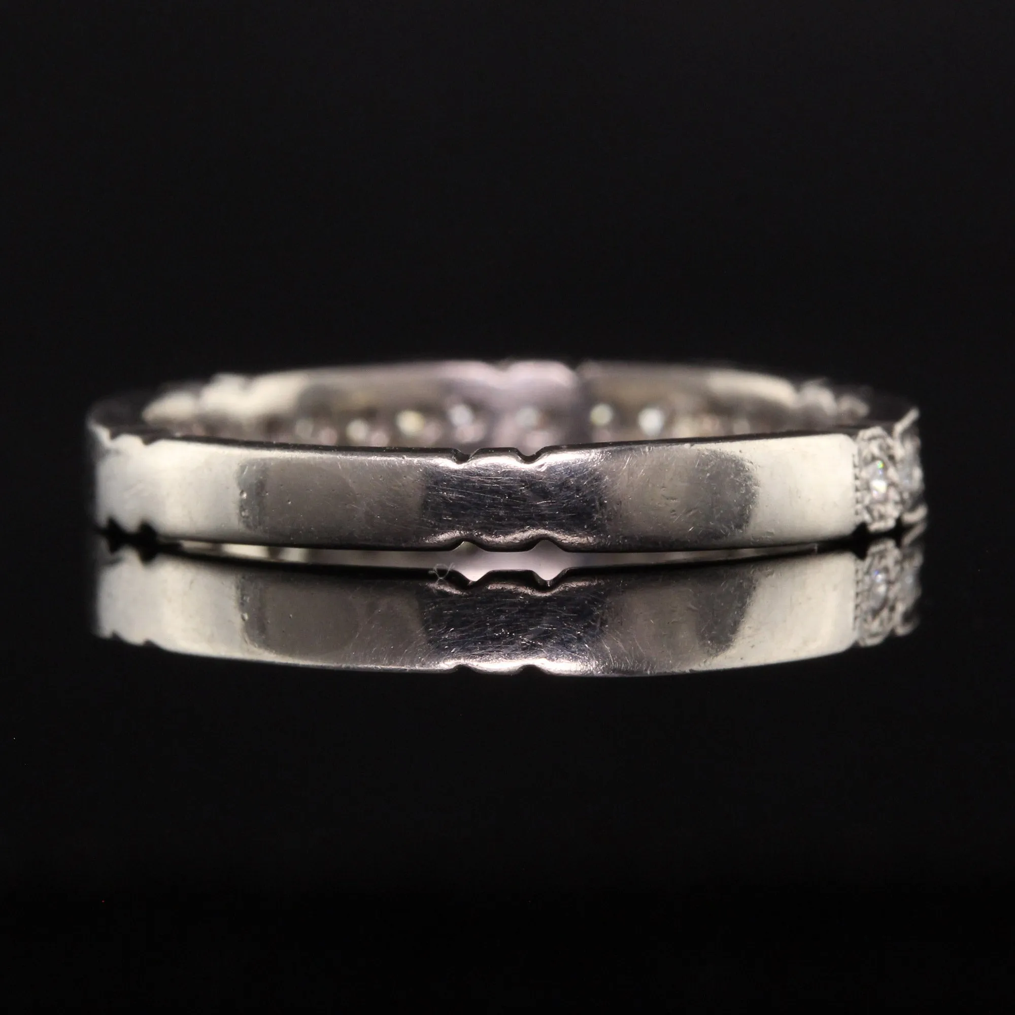 Vintage Estate Palladium Round Diamond Engraved Wedding Band