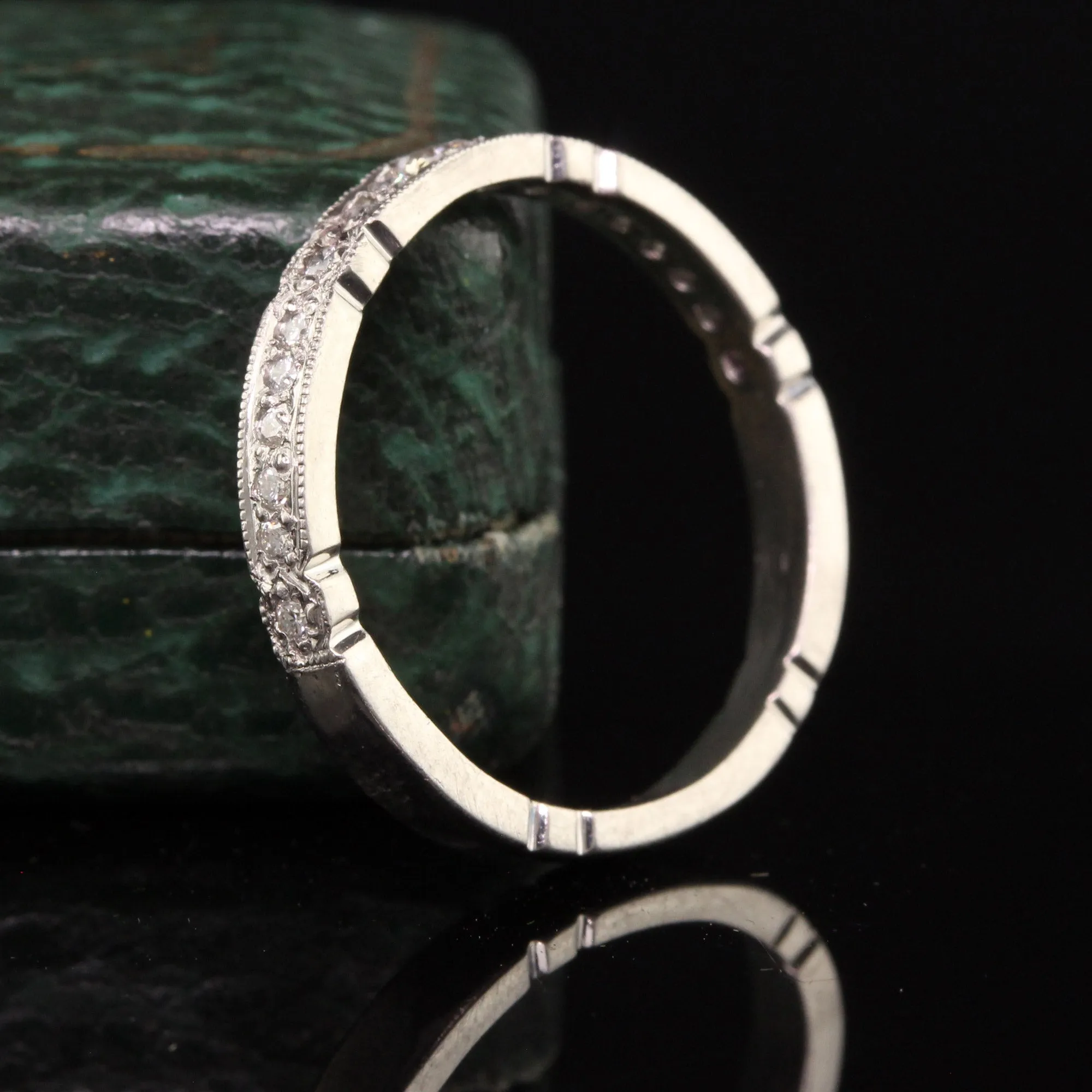 Vintage Estate Palladium Round Diamond Engraved Wedding Band