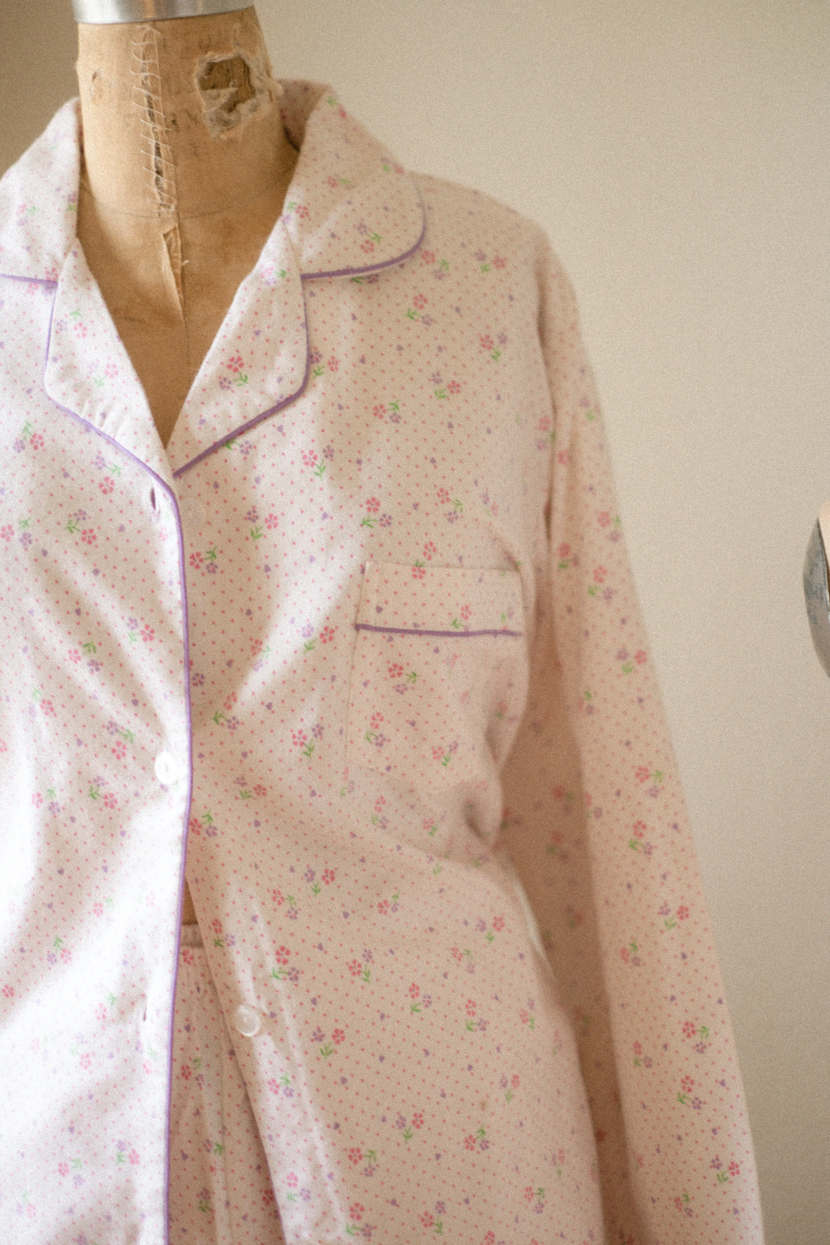 Vintage flannel floral heart pyjama set