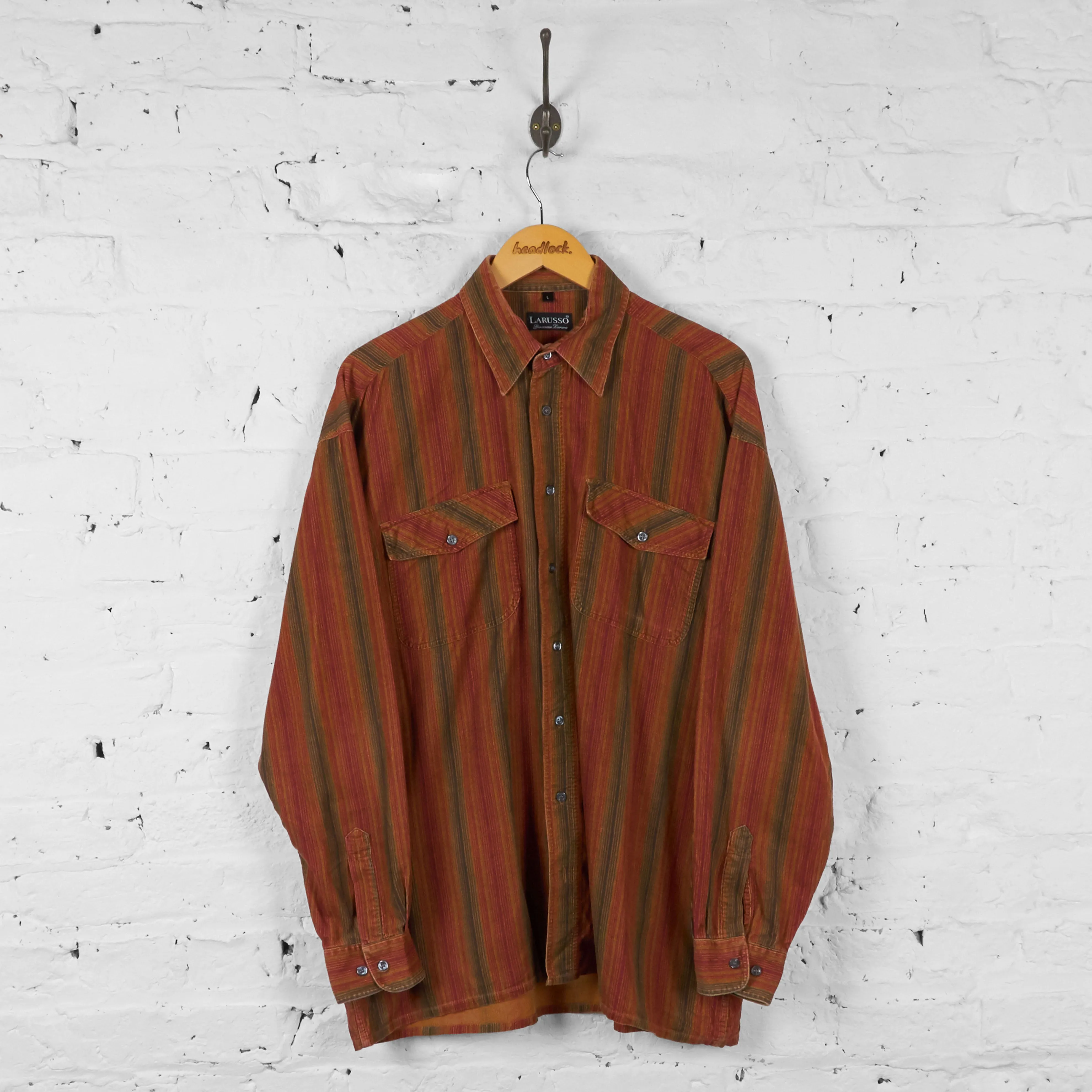 Vintage Striped Patterned Shirt - Red - L