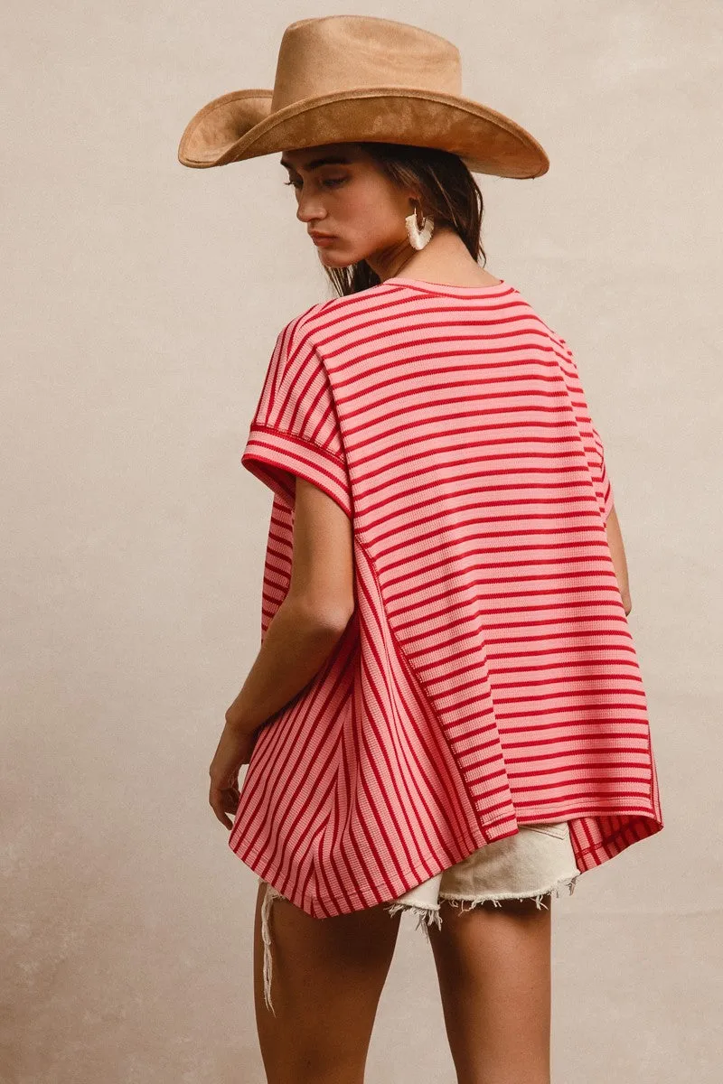 Waffle Texture Striped Top