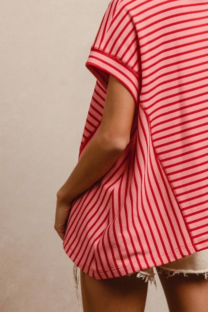 Waffle Texture Striped Top