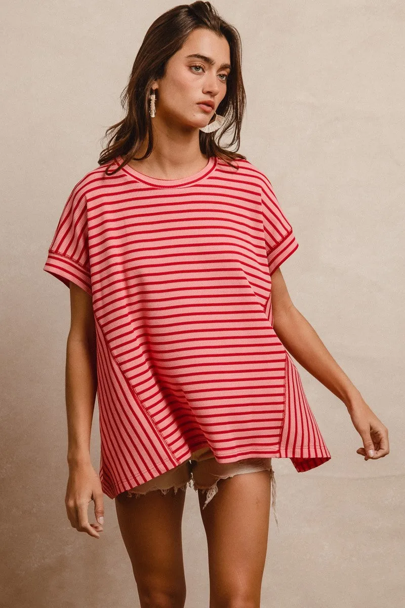 Waffle Texture Striped Top