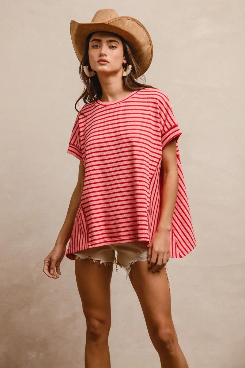 Waffle Texture Striped Top