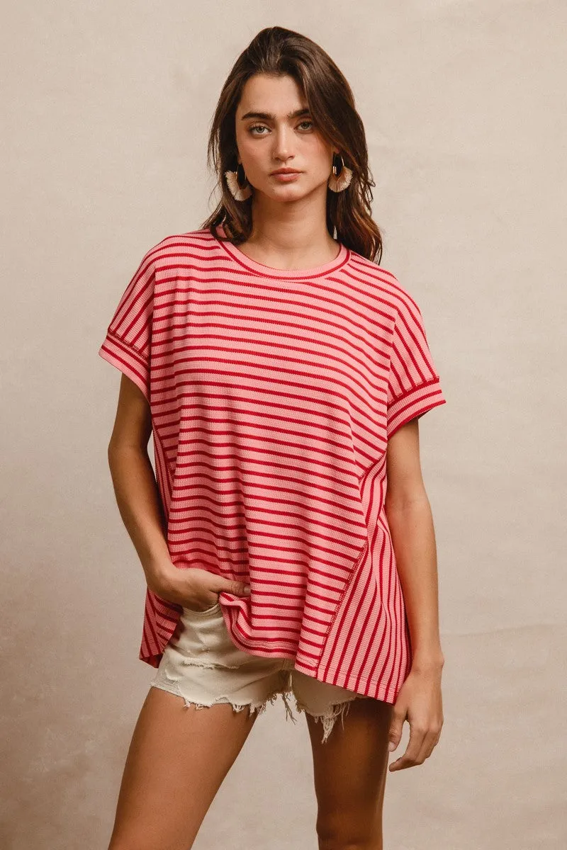 Waffle Texture Striped Top