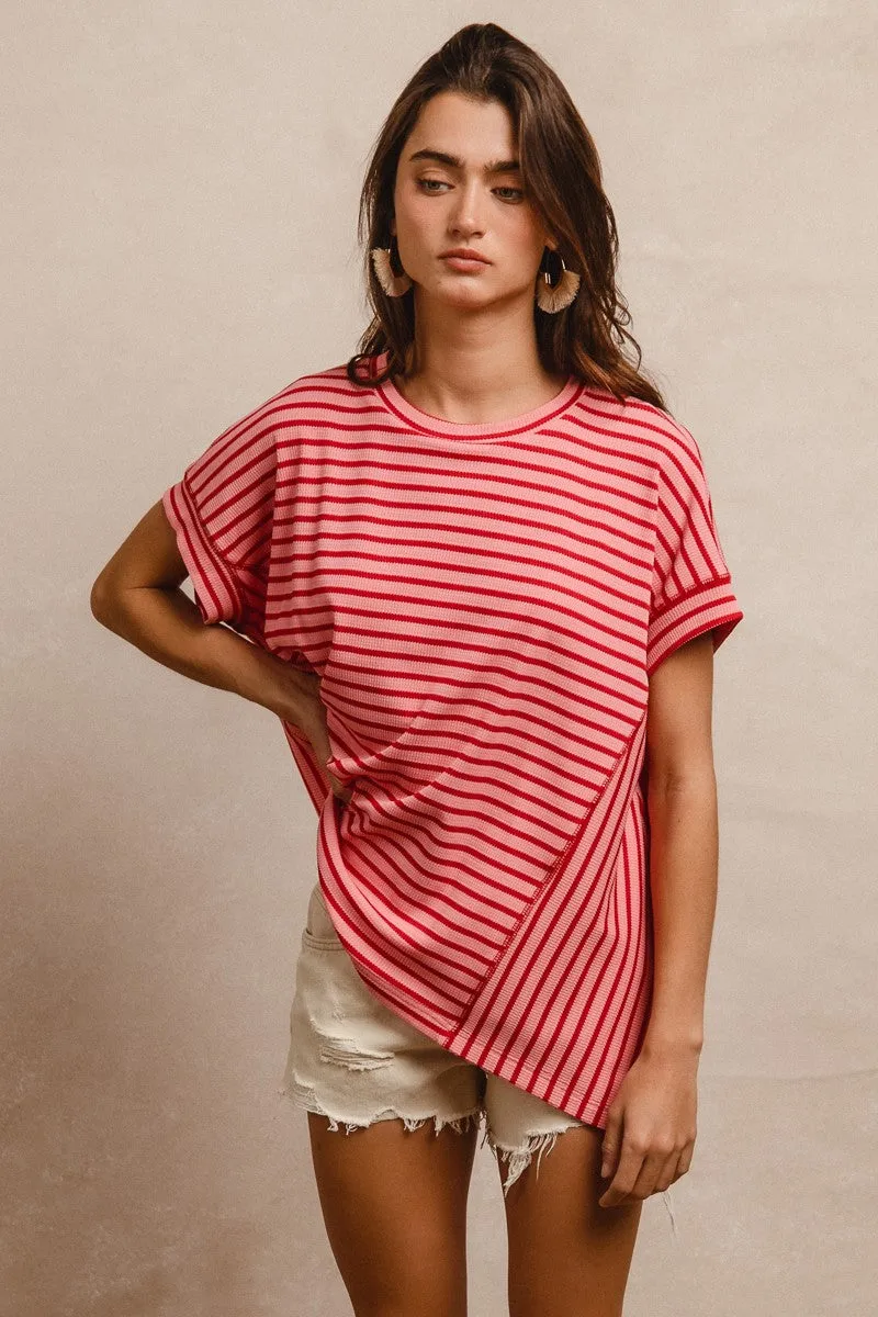 Waffle Texture Striped Top