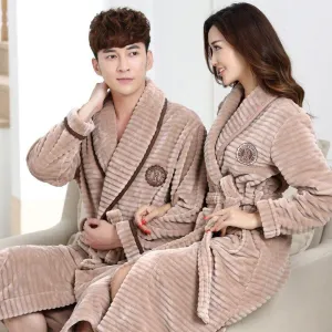 Warm Winter Flannel Men Bathrobe Women Autumn Thick Velvet Coral Fleece Bath Robes Couple Luxury Belt Sleepwear Nightgown