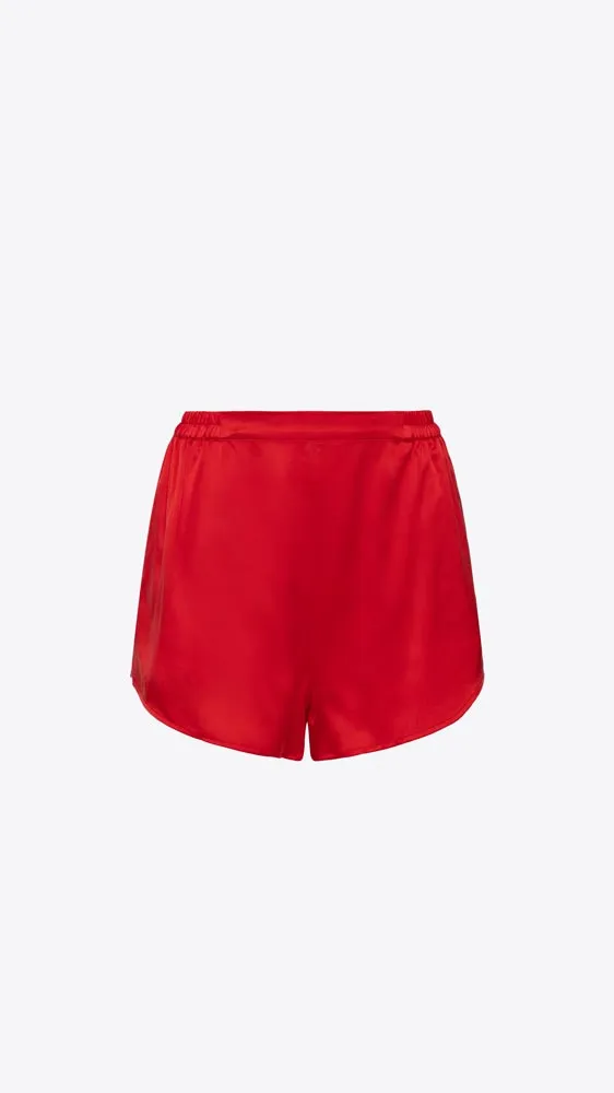 Washable Silk Tee Short Set - Pure Carmine