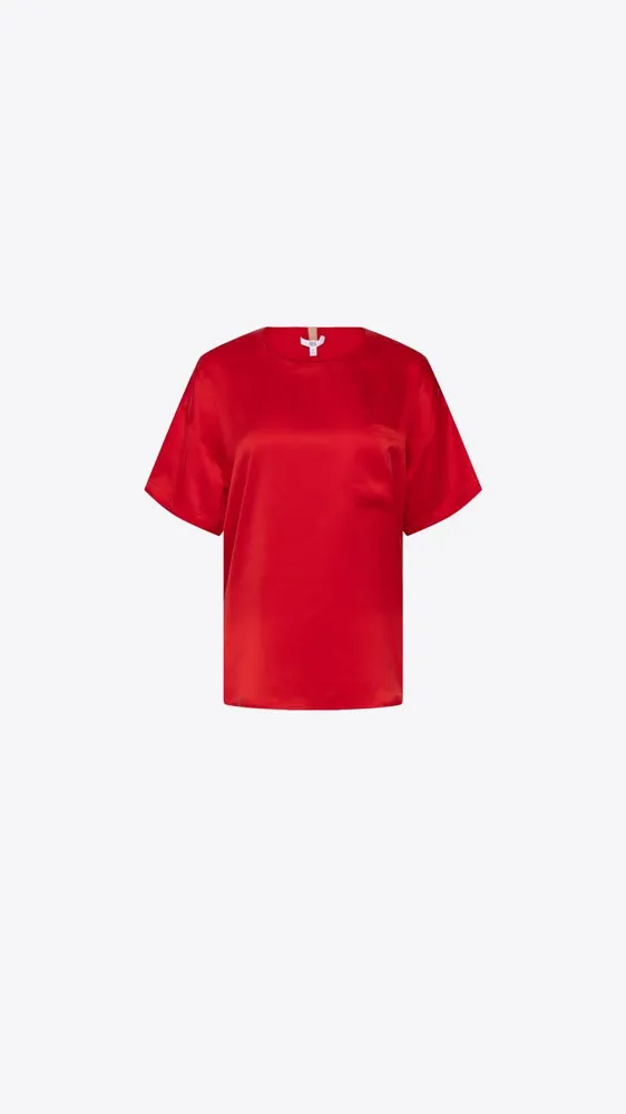 Washable Silk Tee Short Set - Pure Carmine