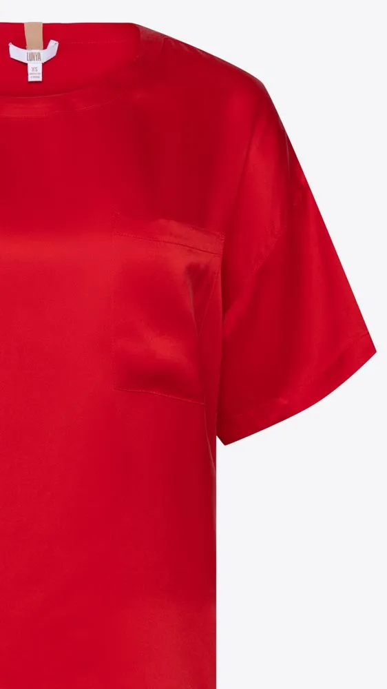 Washable Silk Tee Short Set - Pure Carmine