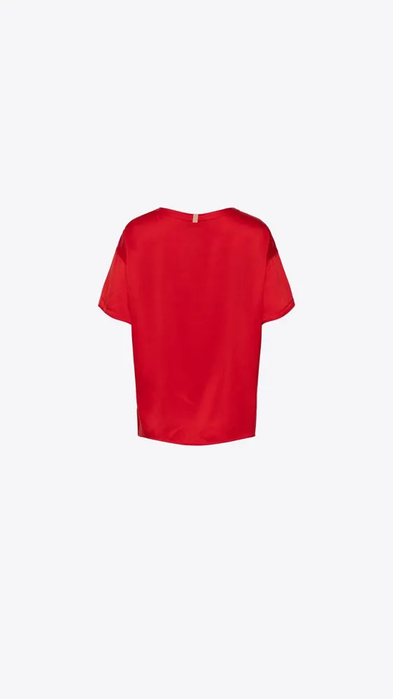 Washable Silk Tee Short Set - Pure Carmine