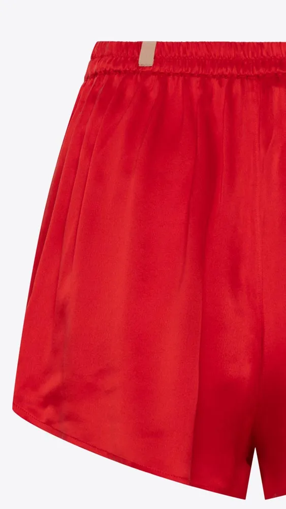 Washable Silk Tee Short Set - Pure Carmine