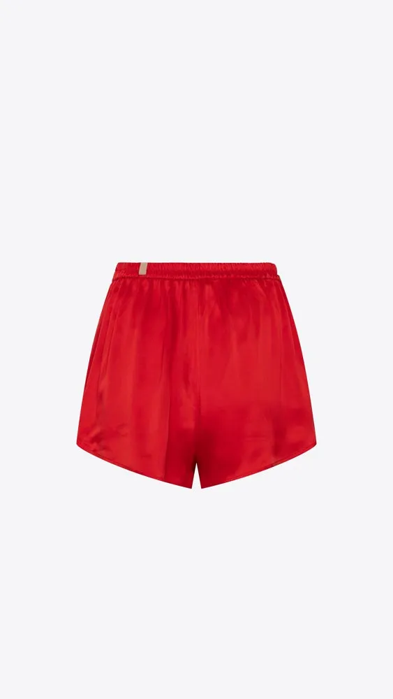 Washable Silk Tee Short Set - Pure Carmine