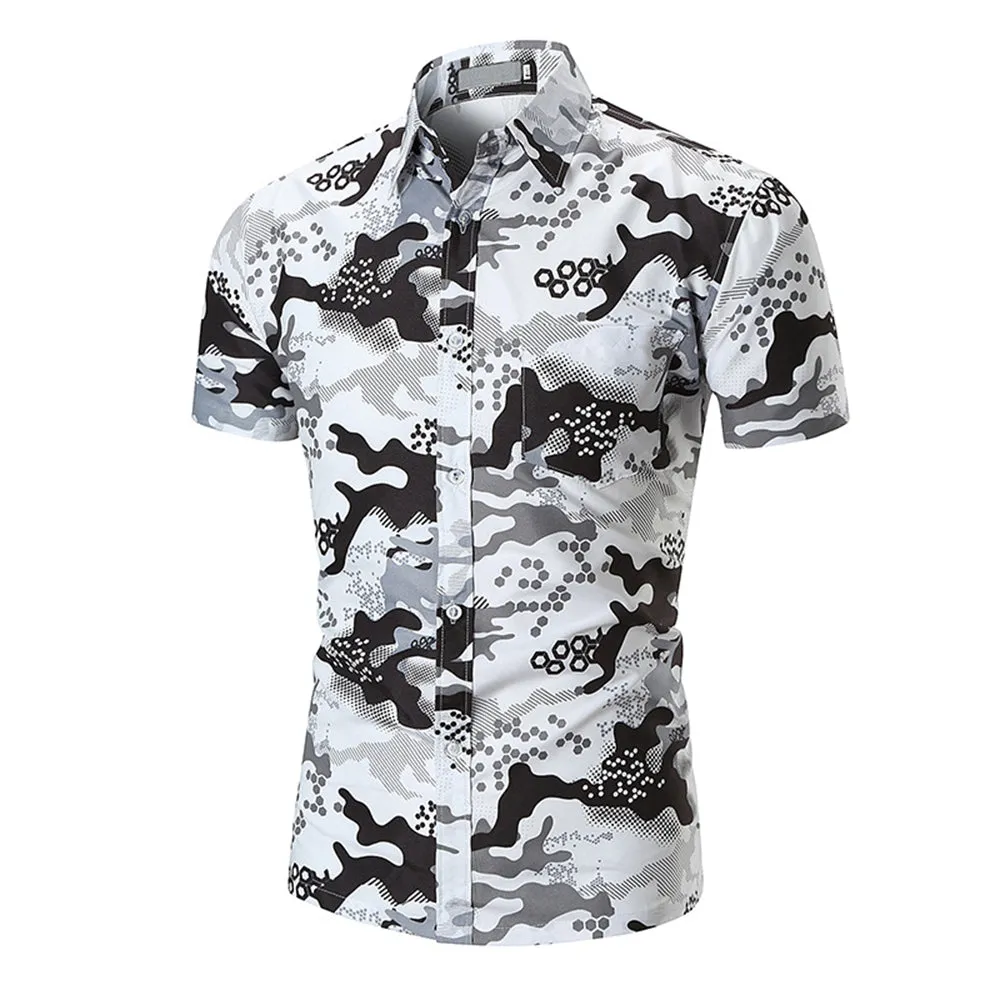 White Black Grey Mens Short Sleeve Button up Shirts - Tailored Slim Fit Cotton Dress Shirts