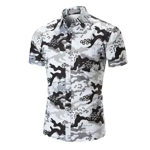 White Black Grey Mens Short Sleeve Button up Shirts - Tailored Slim Fit Cotton Dress Shirts