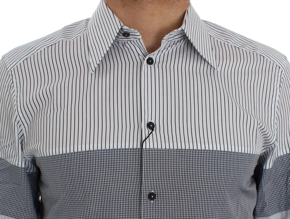 White Blue Striped Cotton Slim GOLD Shirt