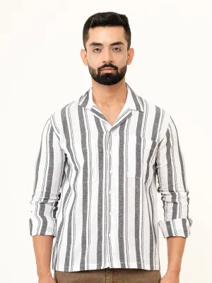 White Full Sleeves Cotton Striped Shirt