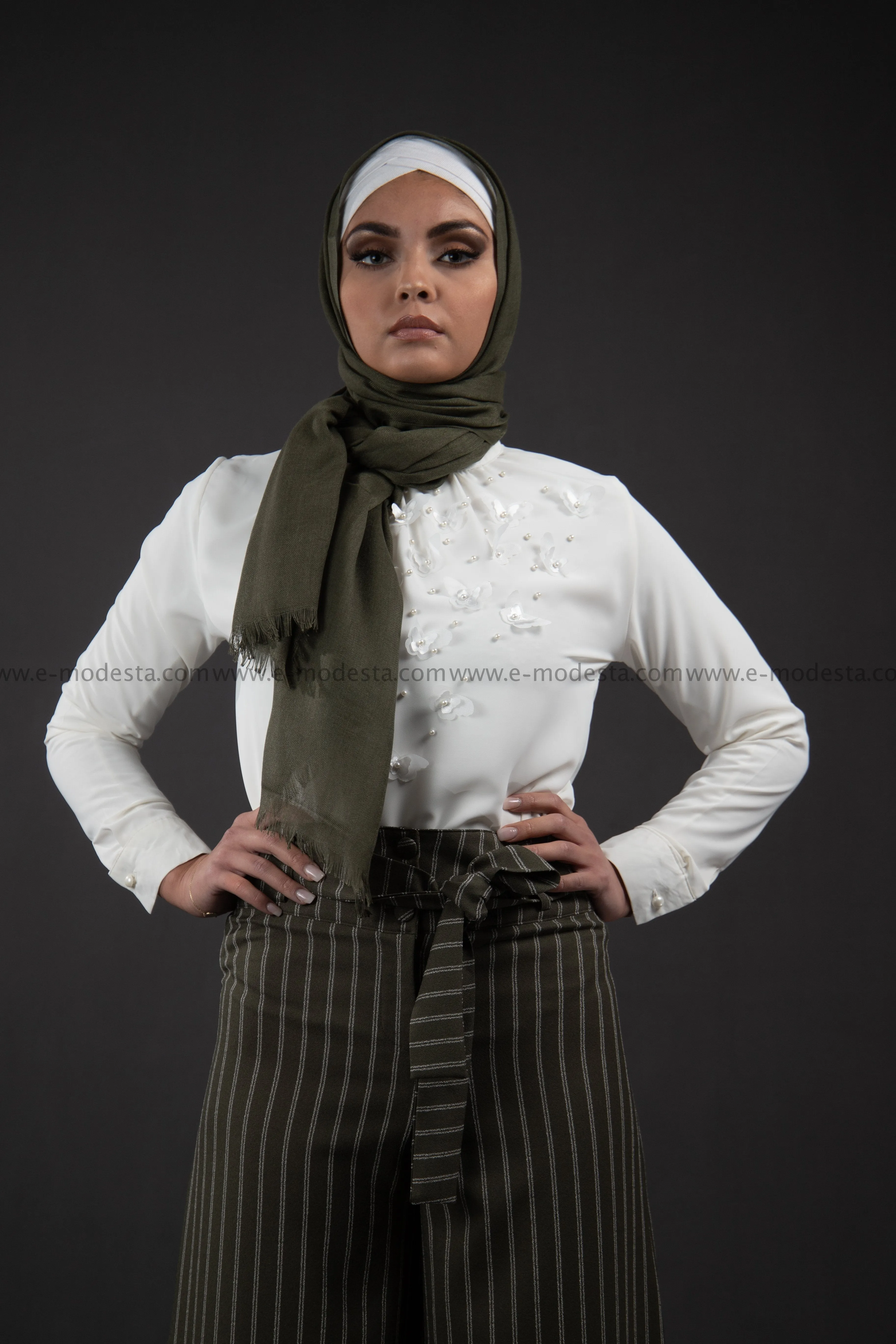 Wide Leg Striped Pants | Green Color