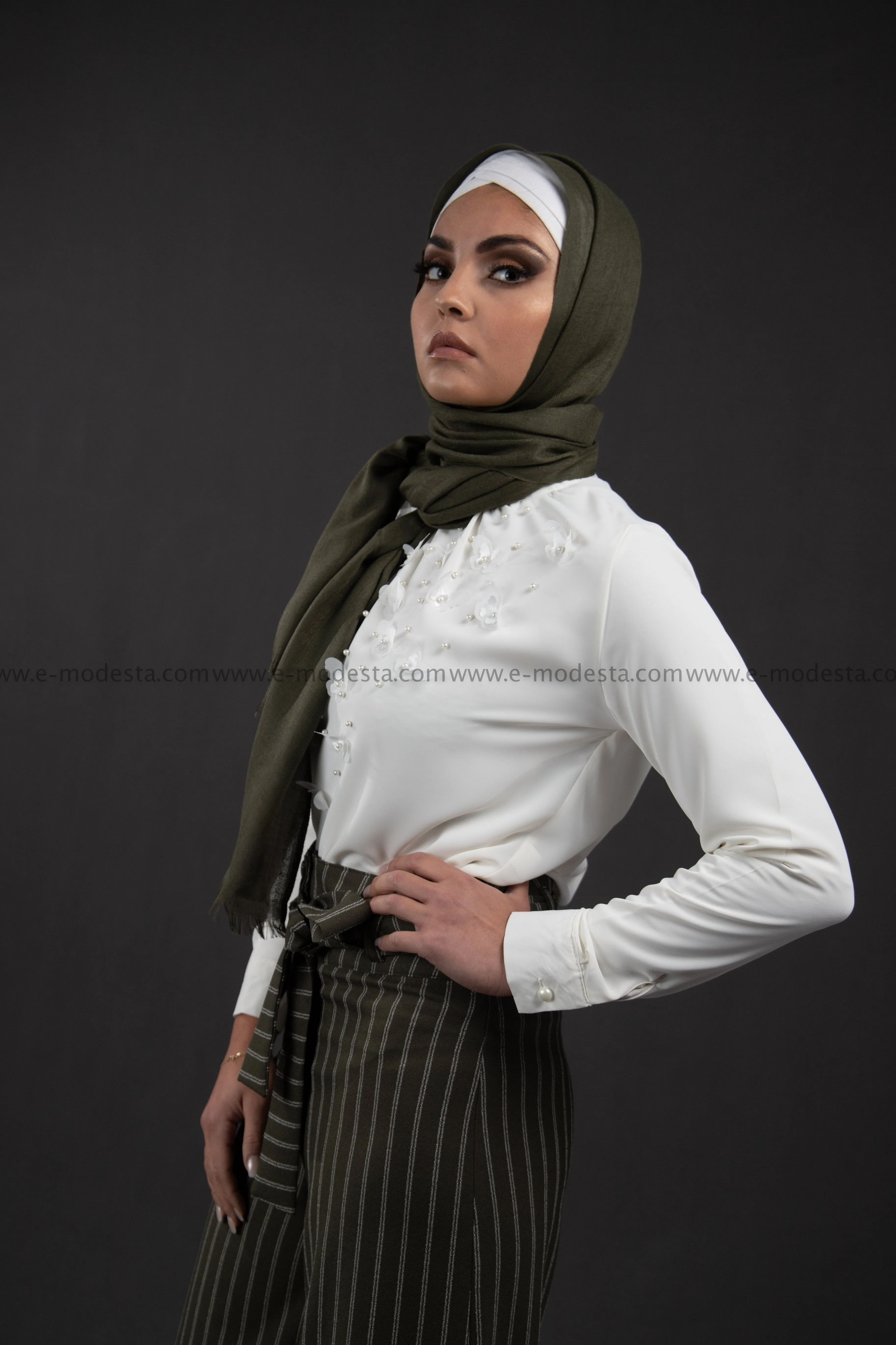 Wide Leg Striped Pants | Green Color