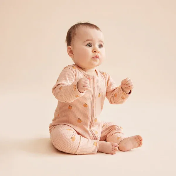Wilson & Frenchy Organic Rib Zipsuit with Feet - LITTLE ORANGE