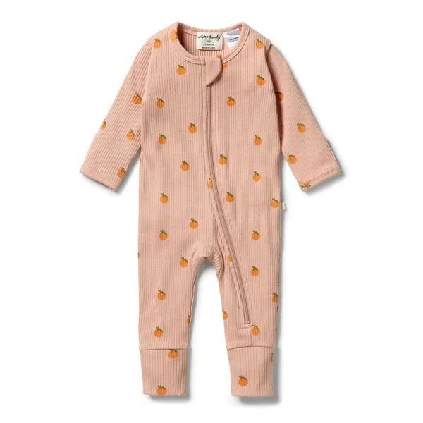 Wilson & Frenchy Organic Rib Zipsuit with Feet - LITTLE ORANGE