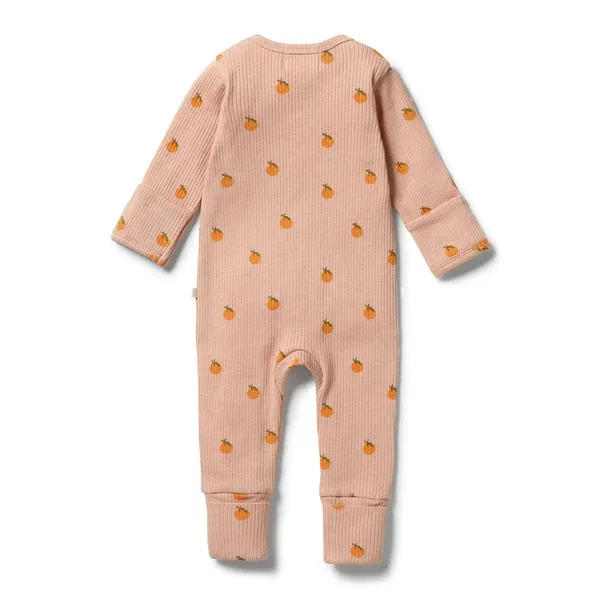 Wilson & Frenchy Organic Rib Zipsuit with Feet - LITTLE ORANGE