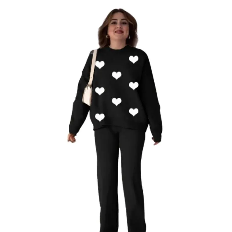 Women Lightweight Fleece sweet shirt with Pajama Set-2pc