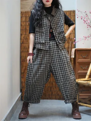 Women Spring Vintage Plaid Loose Suits