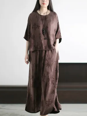 Women Summer Vintage Jacquard O-Neck Loose Suits