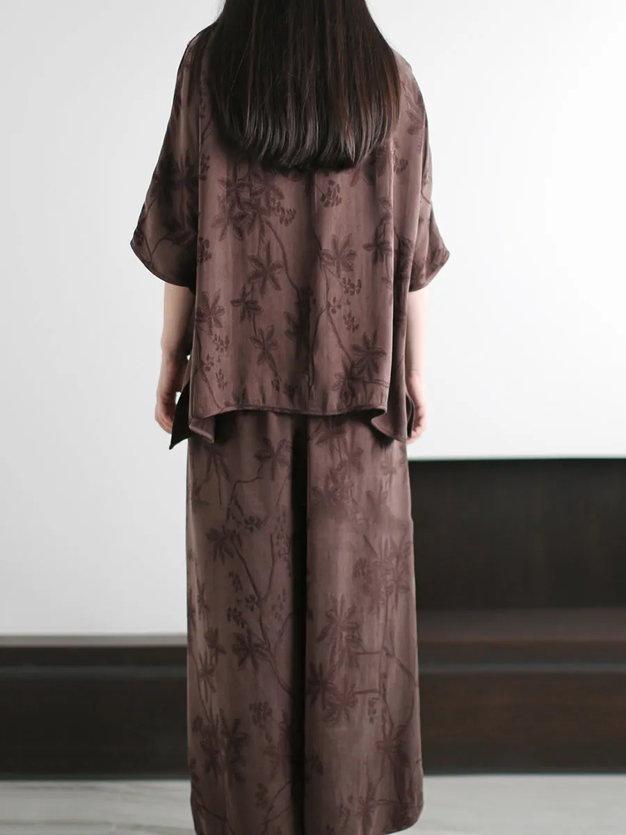 Women Summer Vintage Jacquard O-Neck Loose Suits