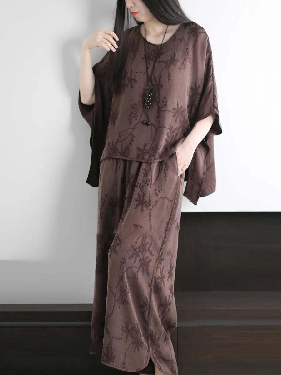 Women Summer Vintage Jacquard O-Neck Loose Suits