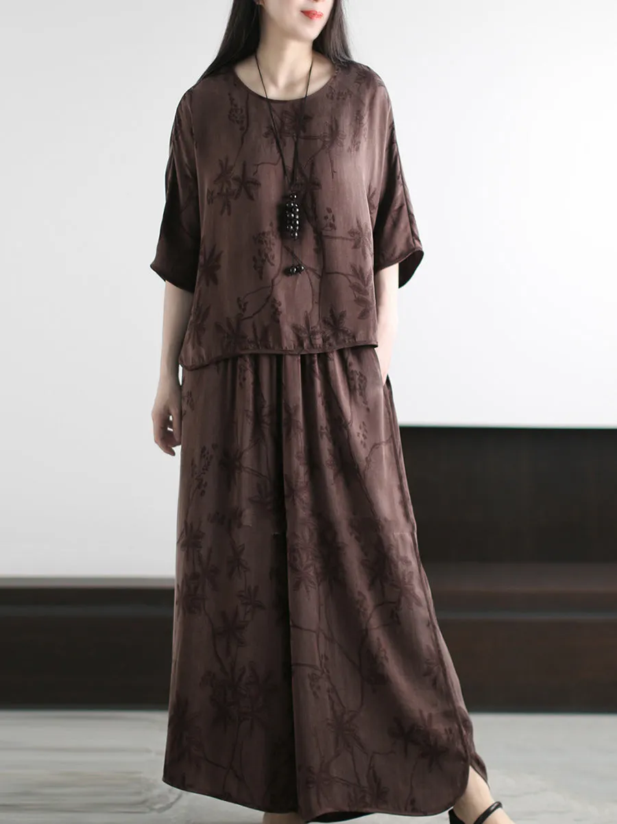 Women Summer Vintage Jacquard O-Neck Loose Suits