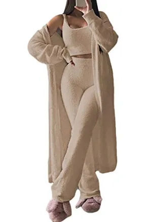 Women's 3-Piece Crop Top, Pants, and Cardigan Set
