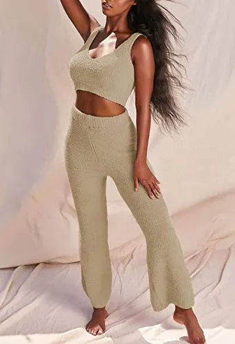Women's 3-Piece Crop Top, Pants, and Cardigan Set