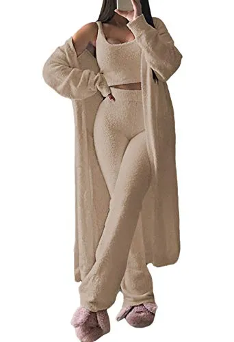 Women's 3-Piece Crop Top, Pants, and Cardigan Set