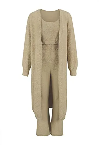 Women's 3-Piece Crop Top, Pants, and Cardigan Set